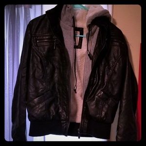 Faux Leather Jacket, fuzzy inside- large